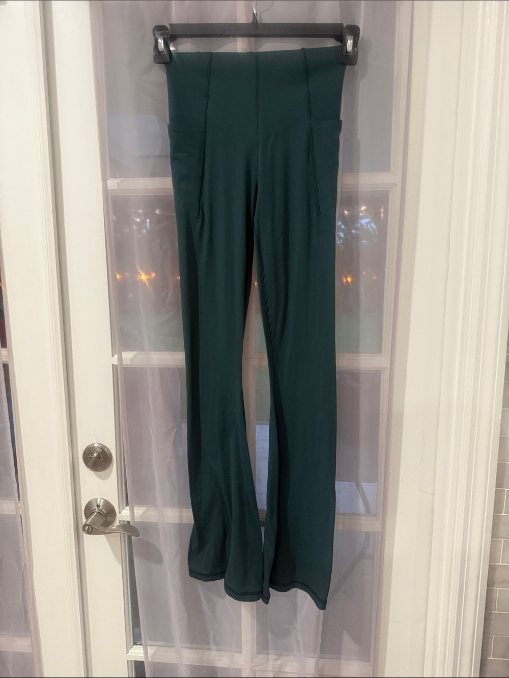 High-Rise Flared Pants in Teal Green